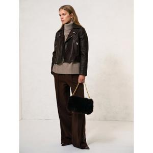 REISS Lidia Suede-Lapel Leather Biker Jacket